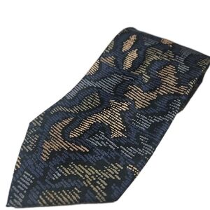 Mulberry EUC 100% Silk Tie Olive/Blue Geometric Pattern 55"x3.5" Y2k Boho Cottag